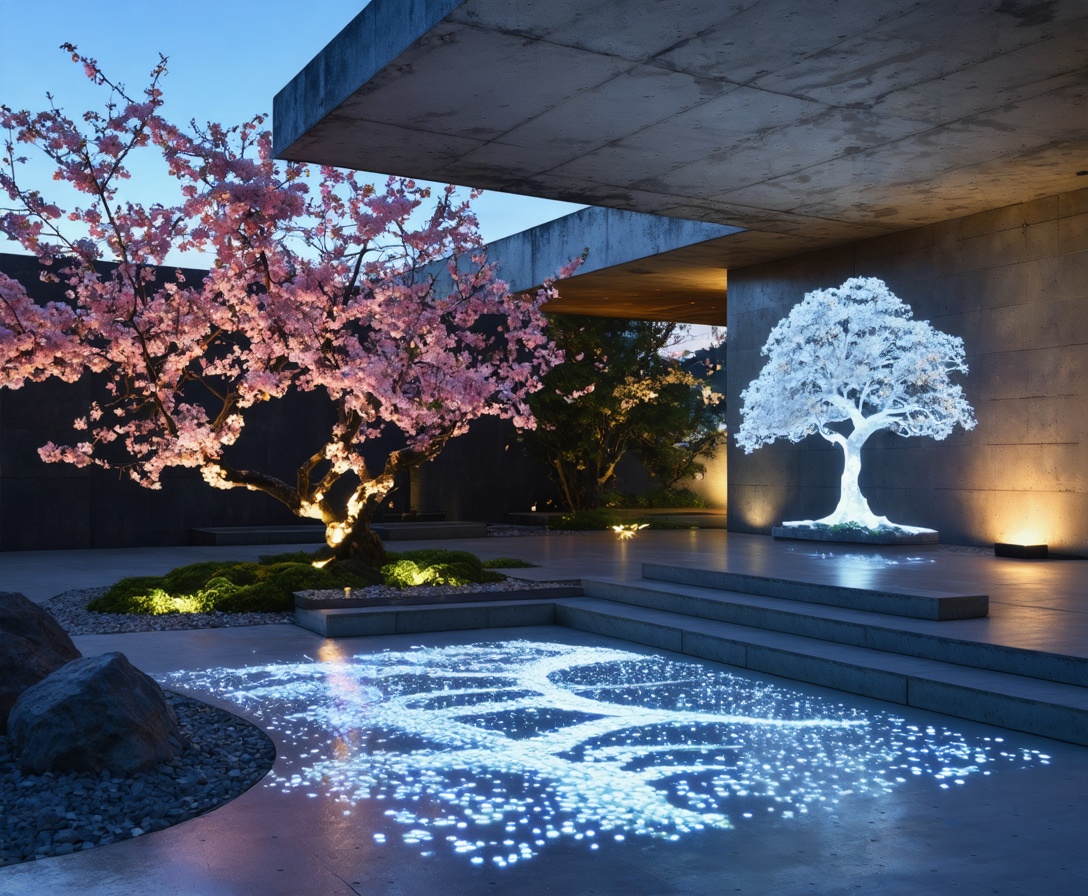 Современный дзен-сад с цифровым павильоном